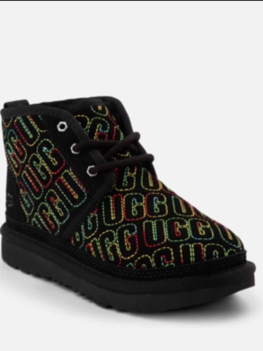 UGG NEUMEL II GRAPHIC STITCH Multi Color BLACK SUEDE BOOTS Chukka Size 13 - Picture 1 of 7